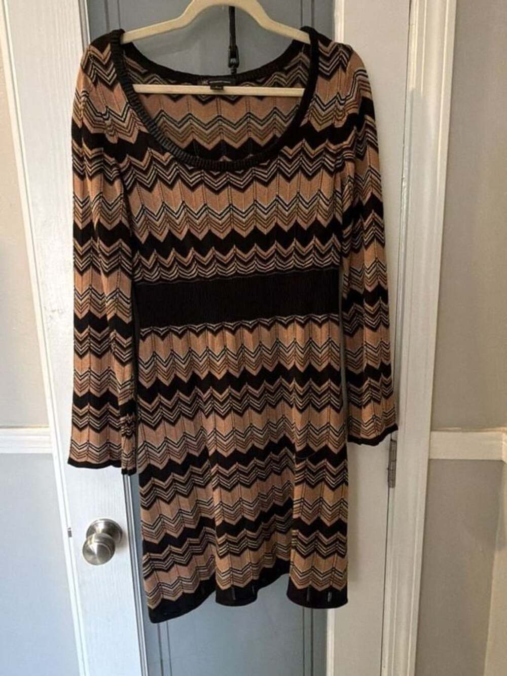 INC International Concepts Knit Dress Size M Brown Black Che